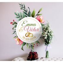 Sticker mariage fleurs et noms personnalisable