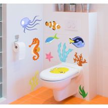 Sticker salle de bain poissons et vie aquatique