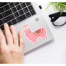 Autocollant Ordinateur Llama rose