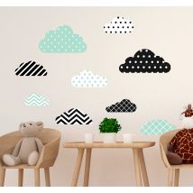Pack de 9 Sticker Chambre Enfant Nuages à motifs