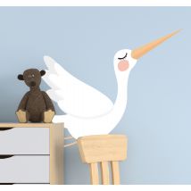 Sticker chambre enfant cigogne blanche