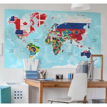 Stickers carte du monde drapeaux