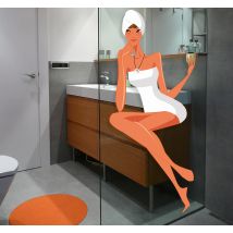 Sticker paroi de douche salle de bain fille avec serviette
