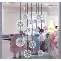 Sticker Noël vitrine boules flocons de neige