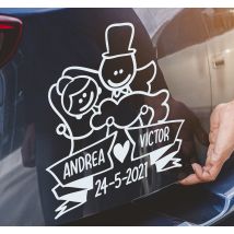 Sticker mariage personnalisable noms des mariés voiture