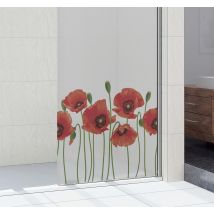 Sticker salle de bain avec décalque de fenêtre coquelicots