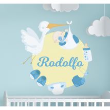 Sticker chambre bébé bleu cigogne