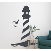 Sticker mural salon phare marin avec mouettes