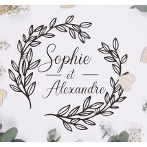 Sticker mariage personnalisé feuilles laurier