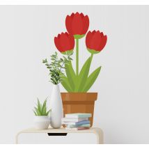 Sticker Mural Fleur Pot de fleurs rouges