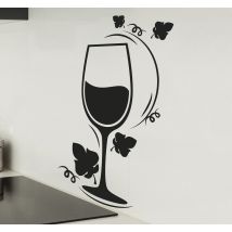 Sticker cuisine verre de vin et feuilles
