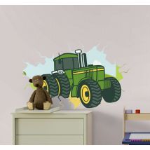 Sticker chambre enfant tracteur vert
