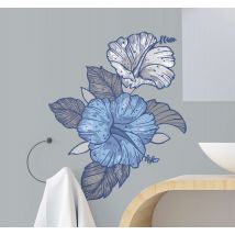 Sticker Mural Fleur Grandes fleurs bleues et blanches