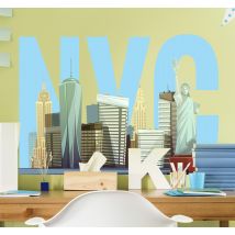 Sticker Mural New York Skyline de dessin animé