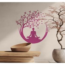 Sticker mural salon zen arbre position de yoga