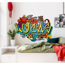 Sticker graffiti urbain chambre ado avec nom