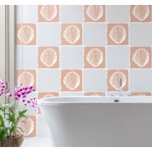 Carrelage adhésif salle de bain coquillage rétro beige