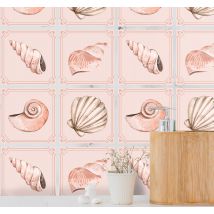 Sticker salle de bain carrelage coquillages rosés