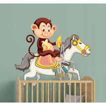 Sticker Mural Animal Cheval de dessin animé avec un singe