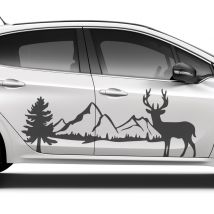 Sticker voiture montagnes avec des cerfs