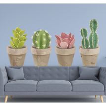 Sticker ensemble cactus dans des pots de fleurs