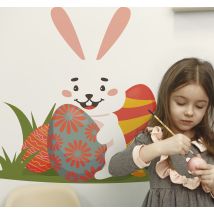 Sticker Mural Lapin de pâques, tenue, oeuf coloré