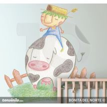 Sticker enfant fermier et vache