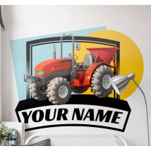 Autocollant Personnalisé Plaque de tracteur rouge avec nom