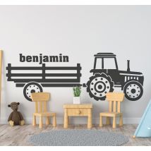 Sticker Mural Jouet Nom personnalisé du tracteur silhouette