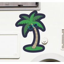 Sticker camping car palmier avec lunettes de soleil