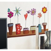 Autocollant mural pots de fleurs