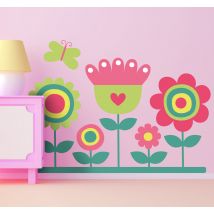 Sticker enfant jardin rose vert