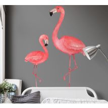 Sticker oiseaux petit et grand flamants rose