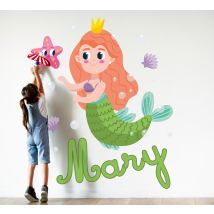Sticker Chambre Enfant Illustration de sirène verte mignonne