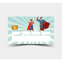 Sticker Carte Bancaire design rétro super-héros homme et garçon