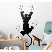 Sticker trompe l'œil chat sur le mur