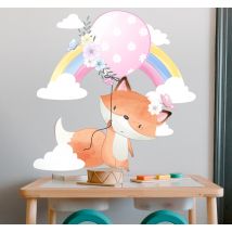 Sticker Mural Animal Bébé renard accroché à un ballon
