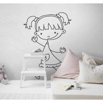 Vinilo infantil dibujo línea niña feliz