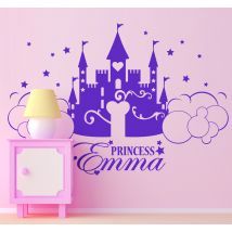 Sticker chambre bébé fille château personnalisable