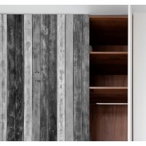 Sticker pour porte placard planches de bois grises rustiques