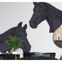 Sticker Mural Animal Une paire de chevaux noirs image