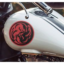 Autocollant Moto Dragon noir et rouge yin yang