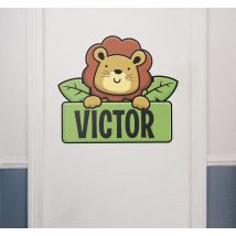 Sticker porte lion personnalisé avec prénom
