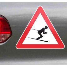 Stickers voiture danger skieur