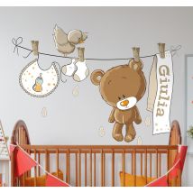 Sticker chambre bébé personnalisable ourson marron