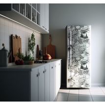 Sticker frigo vinyle comic en noir et blanc