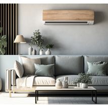 Sticker mural salon climatiseur beige imitation bois
