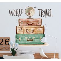 Sticker mural salon voyage valises