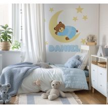Sticker chambre enfant ours bleu avec nom