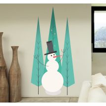 bonhomme de neige et sapins